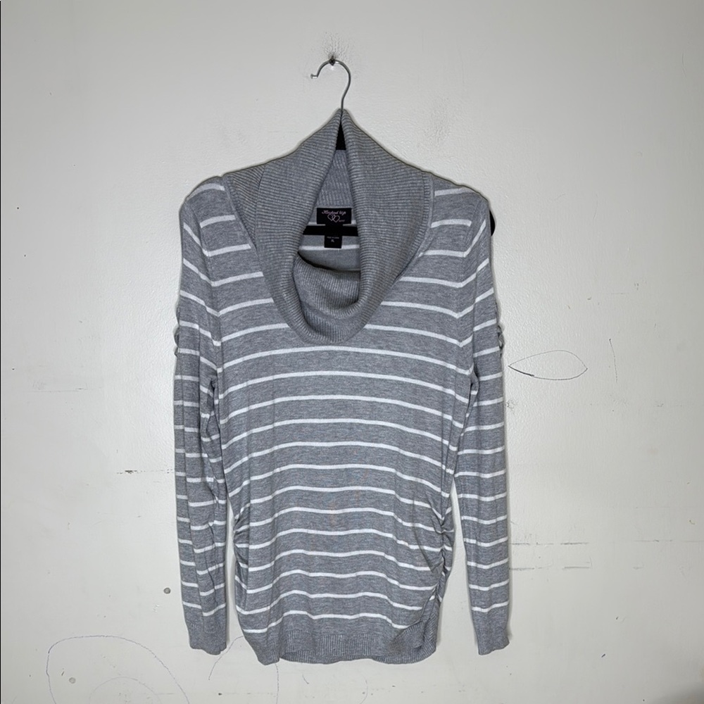 Hooked Up Rayon Blend Gray White Striped Cowl Neck Women's Sweater Size XL NEW!